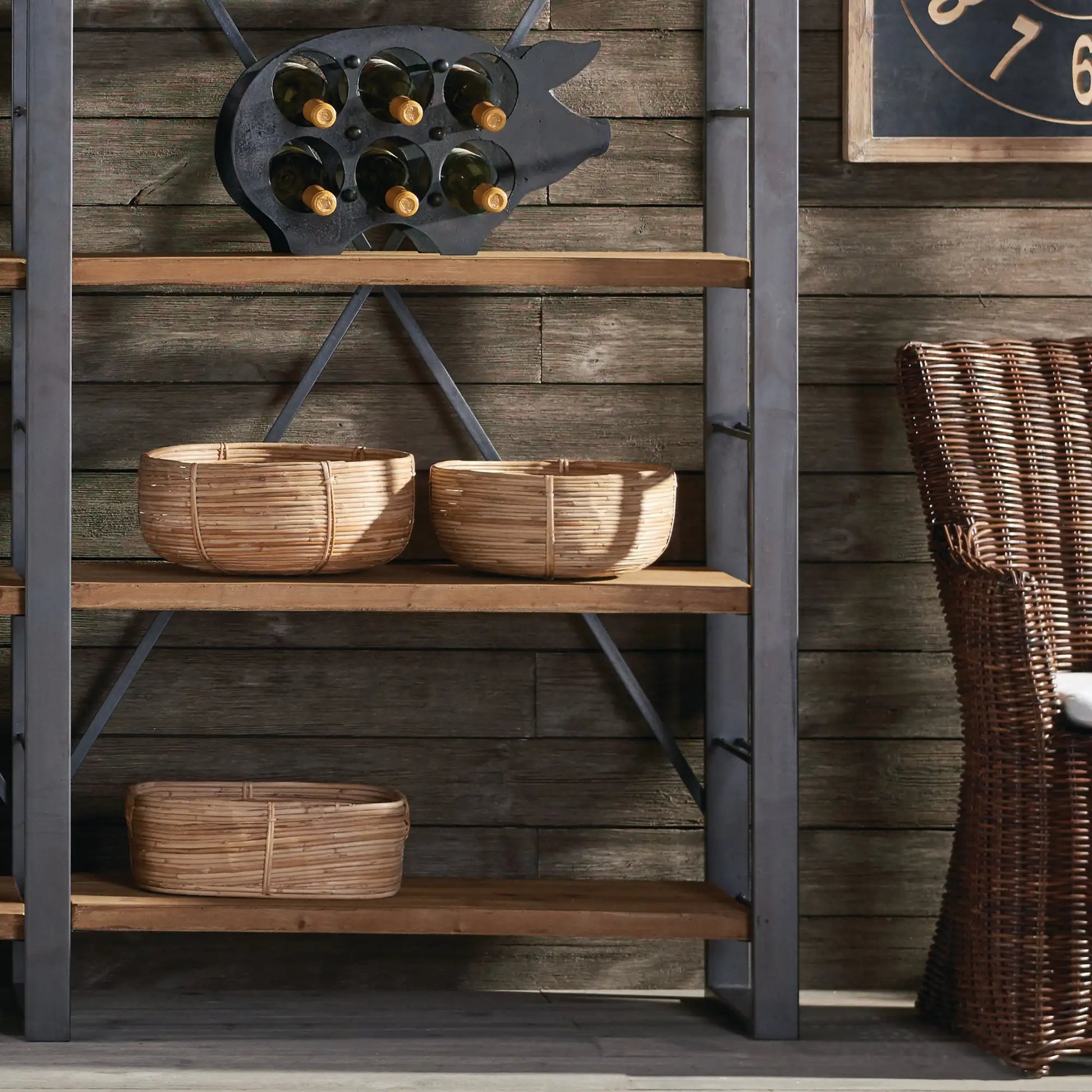 CANE RATTAN LOW BASKETS, SET OF 3 - view 3
