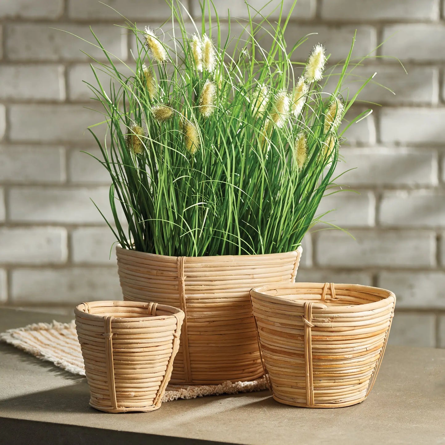 CANE RATTAN MINI ROUND TAPERED BASKETS, SET OF 3 - view 2