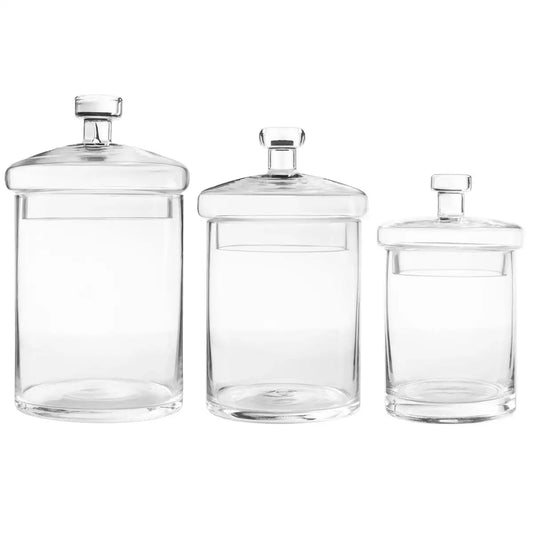 Glass 3 Piece Bathroom Storage Container set with clear jars and lids