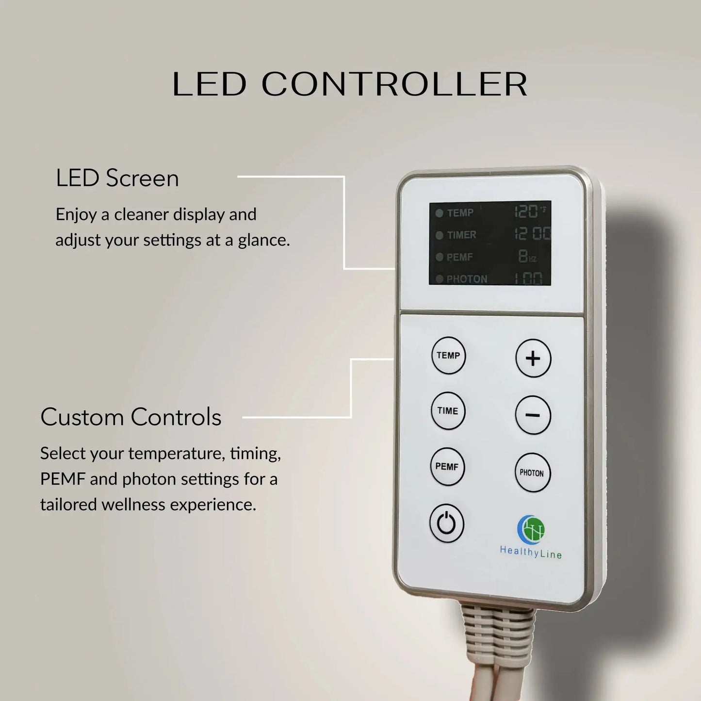 HealthyLine LED controller unit for PEMF photon temperature timer settings