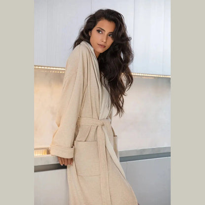 Boca Terry Jersey Fabric Shawl Collar Robe - Ecru