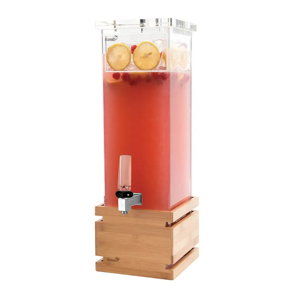 Square 2 Gal. Beverage Dispenser with Bamboo Base- 1 EA 7.57 L