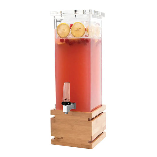 Square 2 Gal. Beverage Dispenser with Bamboo Base- 1 EA 7.57 L