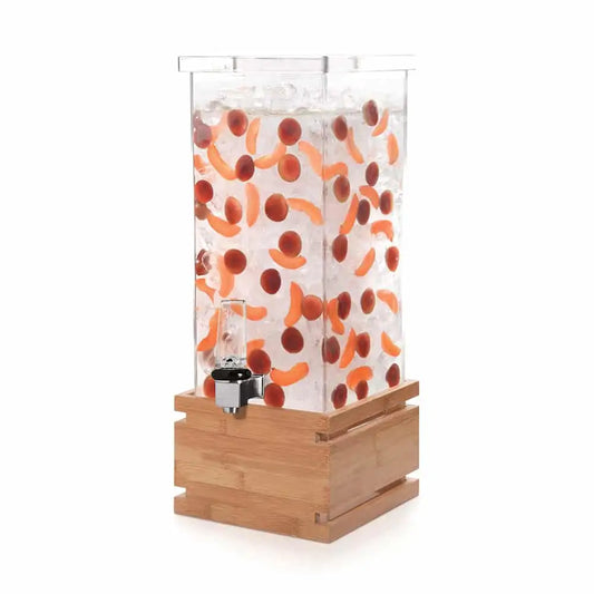 Square 4 Gal. Beverage Dispenser with Bamboo Base- 1 EA 15.14 L
