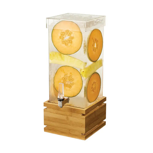 Square 4 Gal. Beverage Dispenser with Bamboo Base and Capped Lid- 1 EA 15.1 L