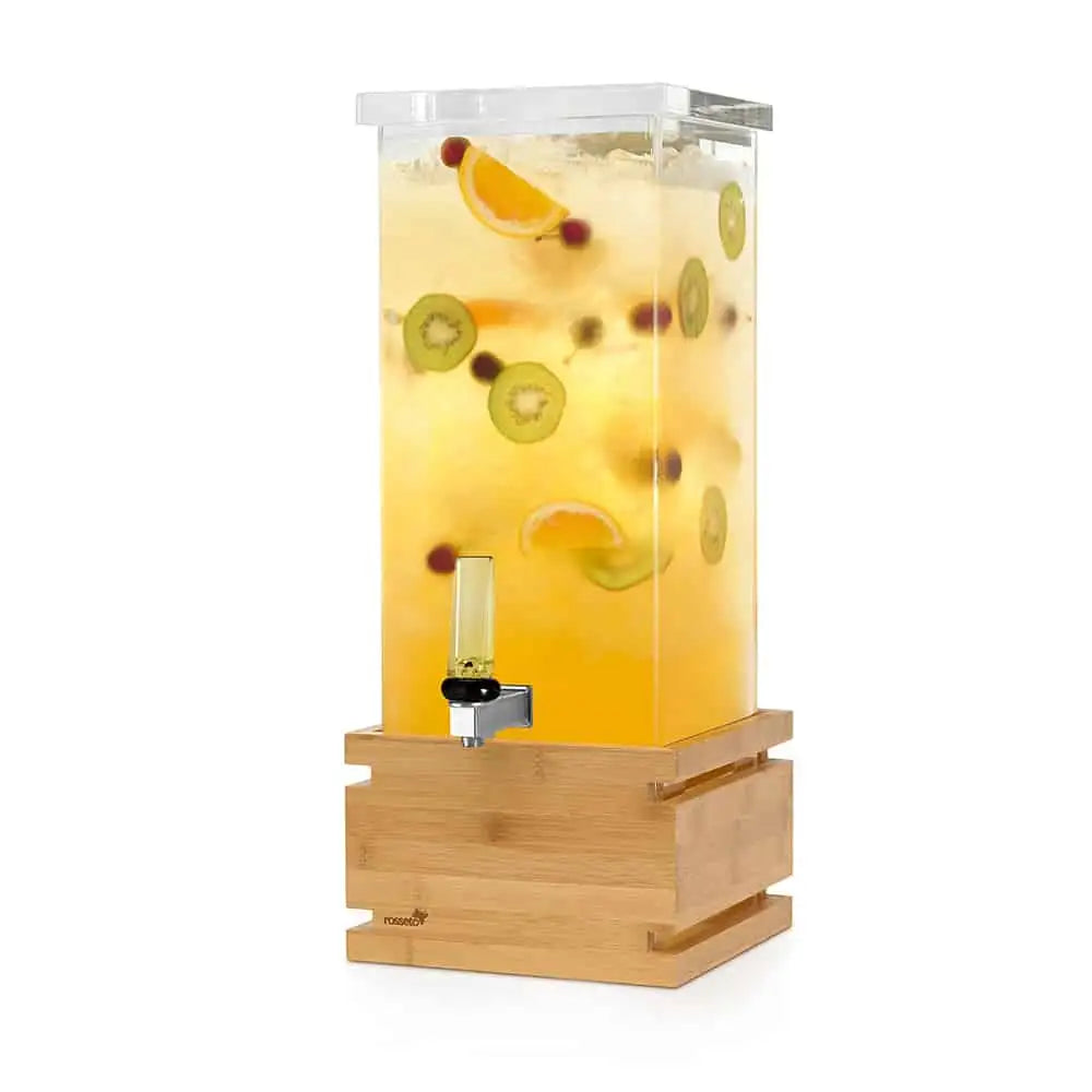 Square 3 Gal. Beverage Dispenser with Bamboo Base- 1 EA 11.4 L