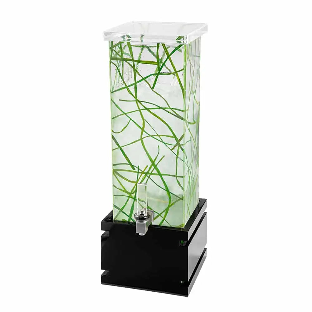 Sea Grass Square 2 Gal. Beverage Dispenser with Black Bamboo Base- 1 EA 7.6 L