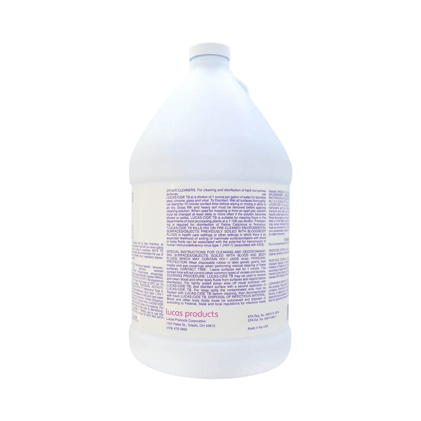 Lucas-Cide TB Disinfectant Gallon Back Label Instructions