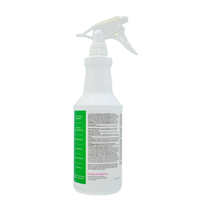 Lucas-Cide botanical disinfectant side angle showing ammonia-free and non-irritating features