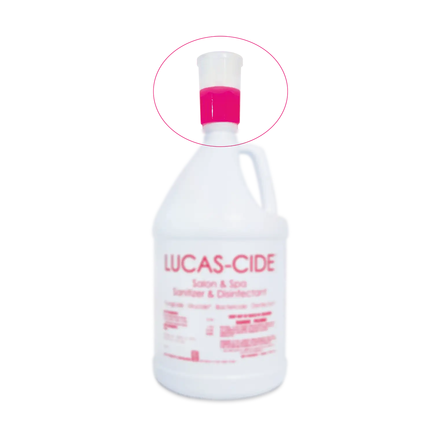 Lucas-Cide gallon jug with white squeeze and pour lid for salon disinfectant