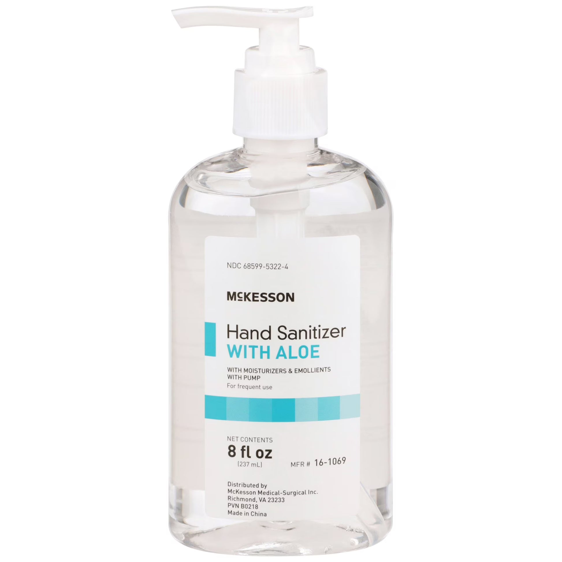 Hand sanitizer pump bottle with aloe, 8 oz, 62 percent ethyl alcohol