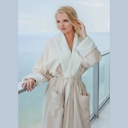 Boca Terry Microfiber Shawl Collar Robe with French Terry Lining - 6XL - Ecru