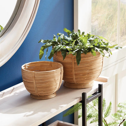 CANE RATTAN DECORATIVE FOOTED BOWLS, SET OF 2 - view 2