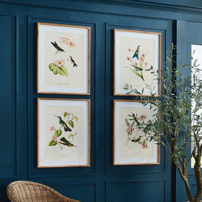 HUMMINGBIRDS WITH BLUSH BLOOMS, SET OF 4 - view 2