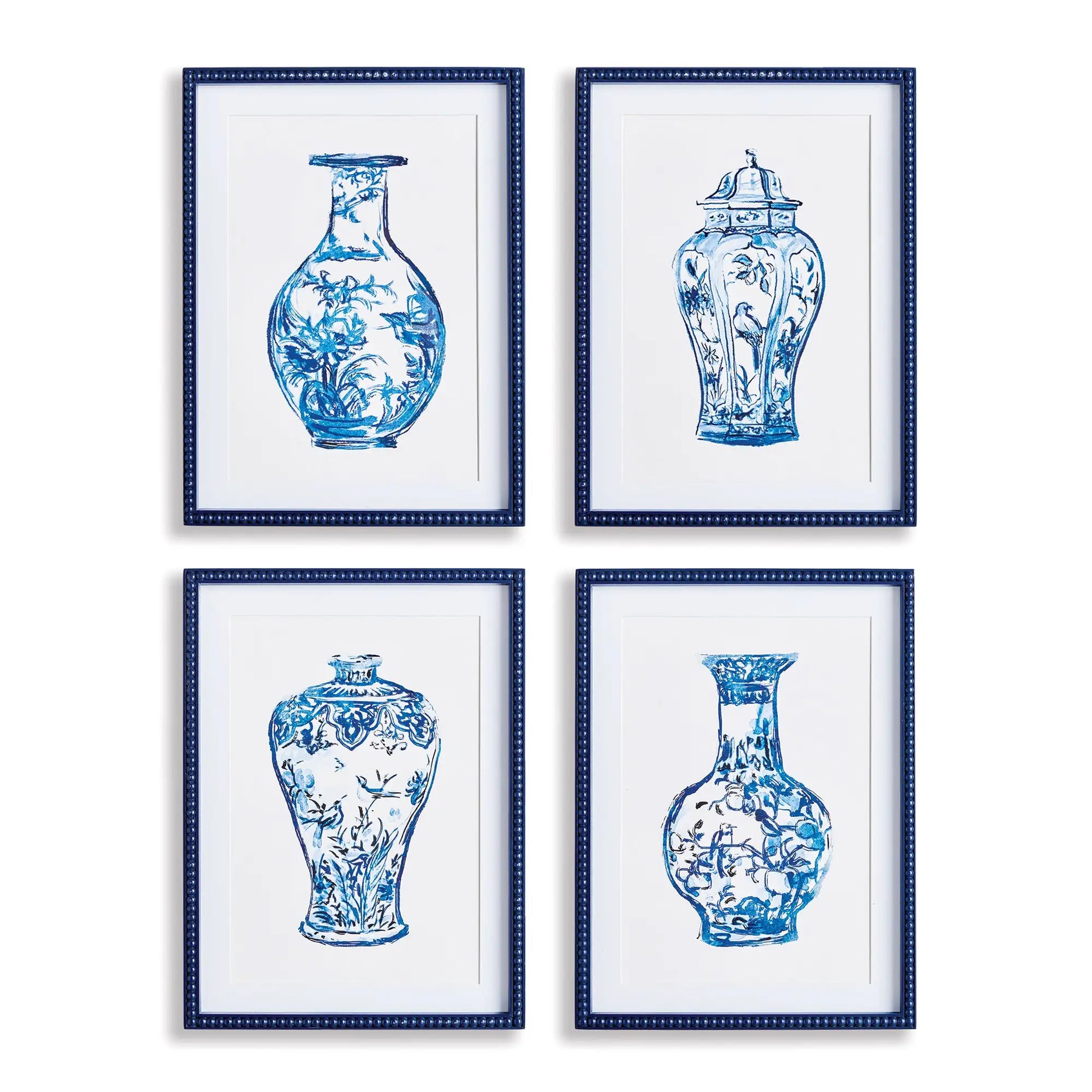 ORNAMENTAL URNS IN BLUE, SET OF 4
