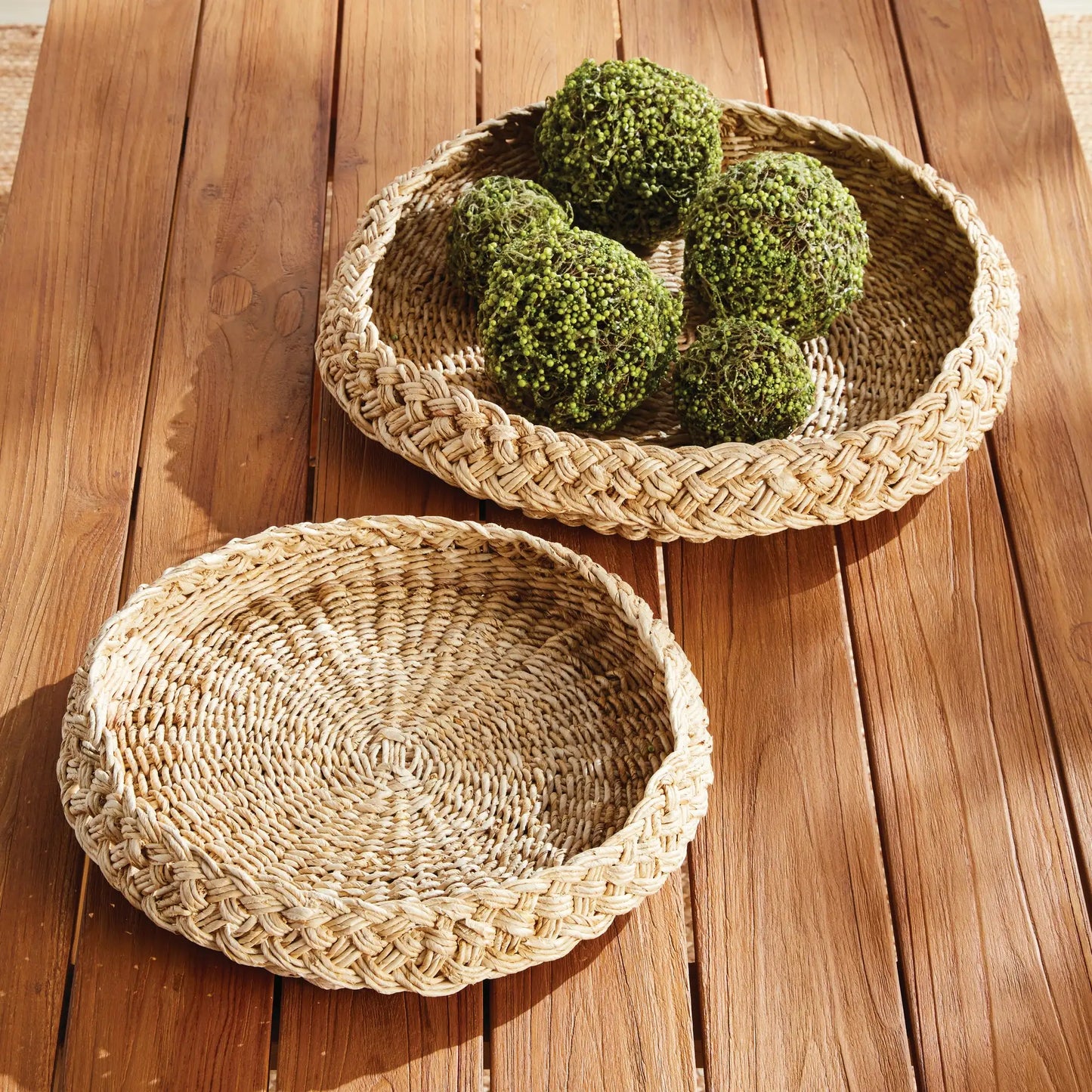 ABACA FRENCH BRAIDED ROUND TRAYS, SET OF 2 - view 2