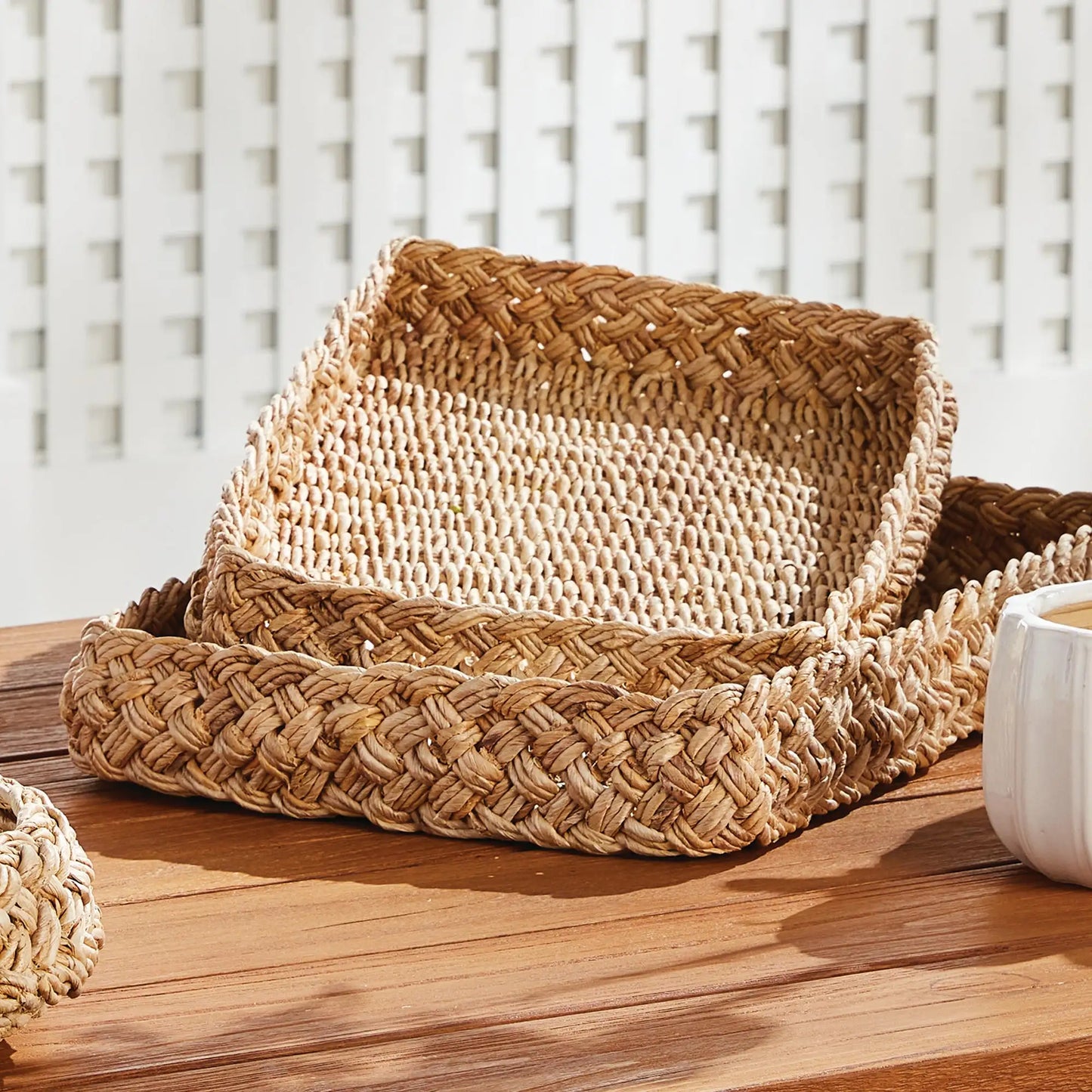 ABACA FRENCH BRAIDED SQUARE TRAYS, SET OF 2 - view 2