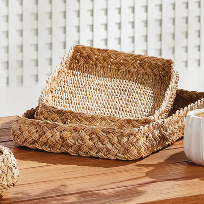 ABACA FRENCH BRAIDED SQUARE TRAYS, SET OF 2 - view 2