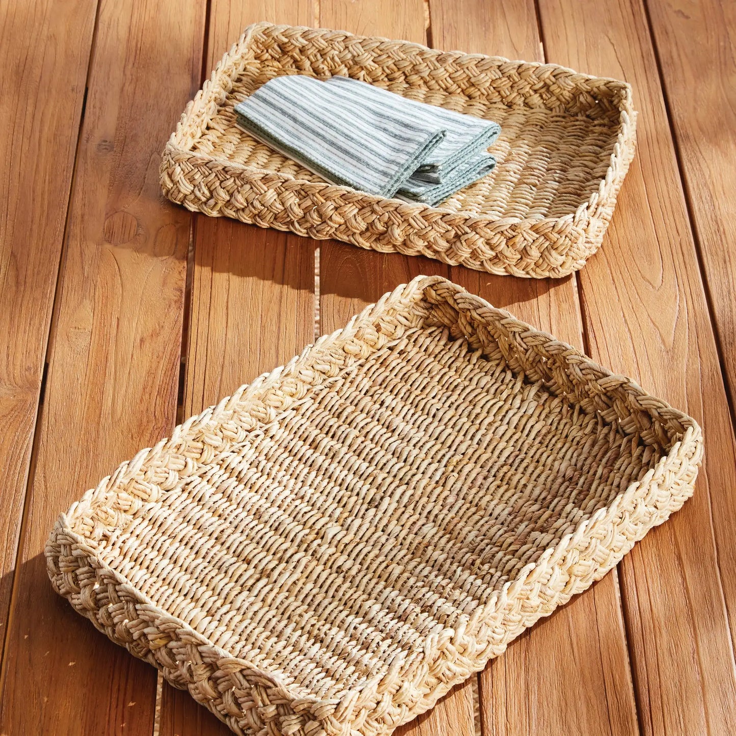ABACA FRENCH BRAIDED SQUARE TRAYS, SET OF 2 - view 3