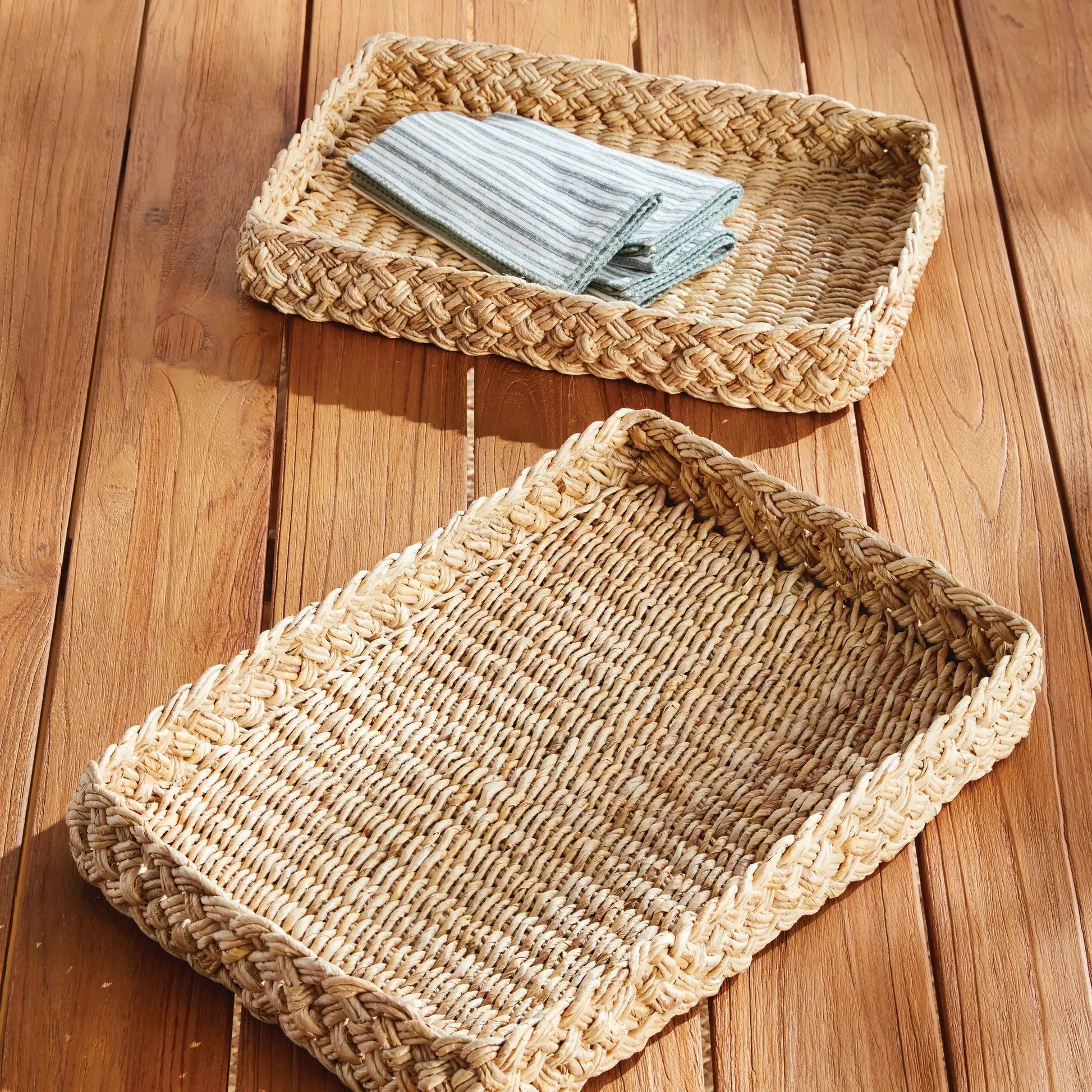 ABACA FRENCH BRAIDED SQUARE TRAYS, SET OF 2 - view 3