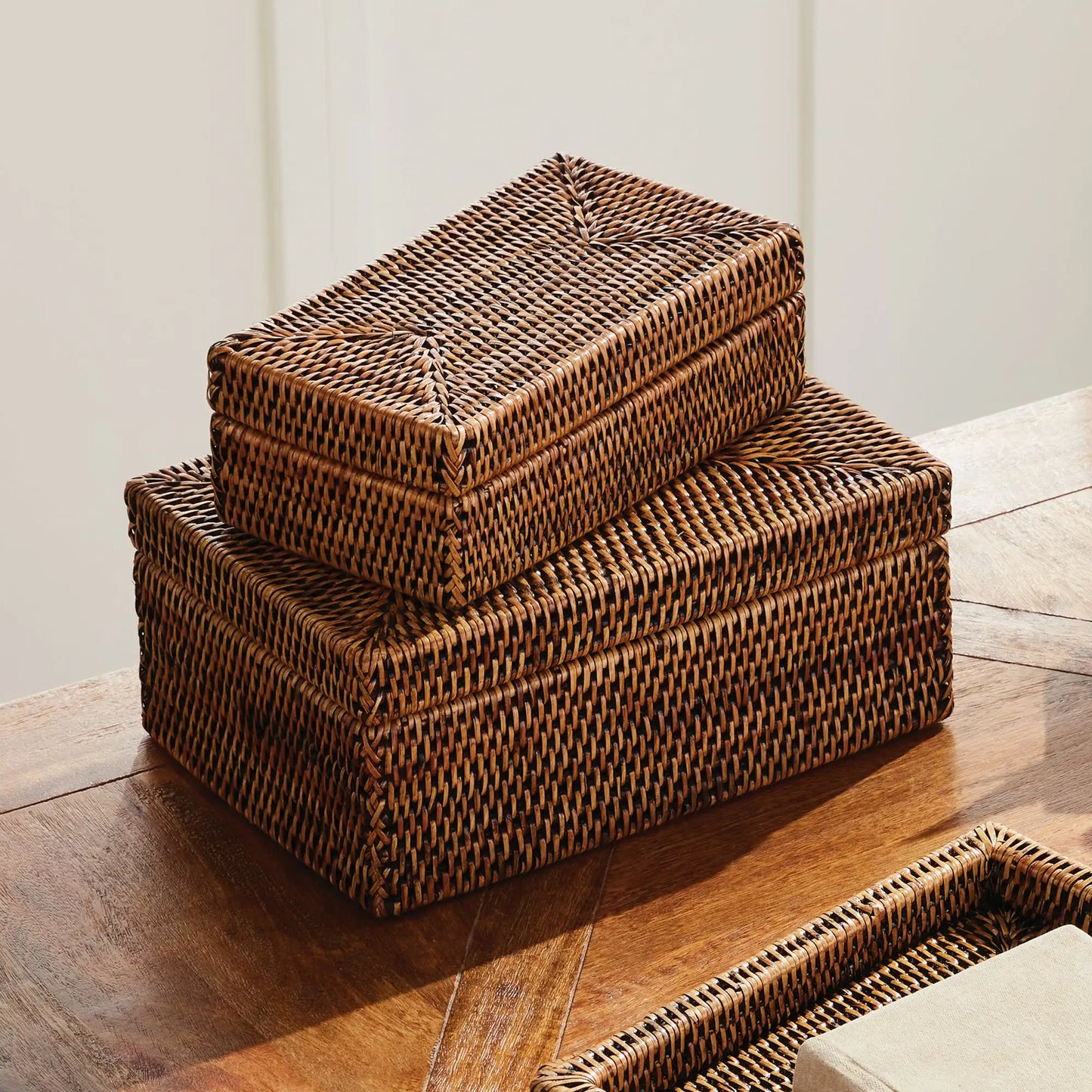 BURMA RATTAN RECTANGULAR LIDDED BOXES, SET OF 2 - view 2