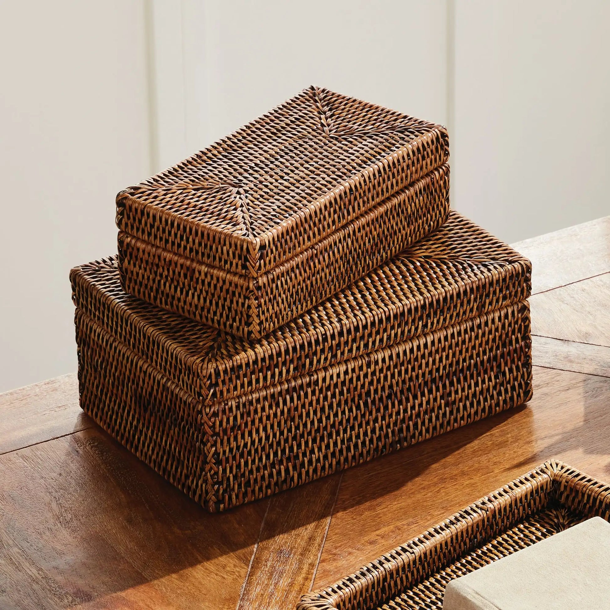 BURMA RATTAN RECTANGULAR LIDDED BOXES, SET OF 2 - view 2