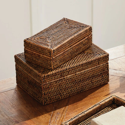 BURMA RATTAN RECTANGULAR LIDDED BOXES, SET OF 2 - view 2