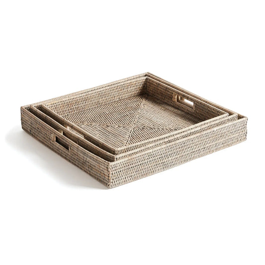 BURMA RATTAN OTTOMAN TRAYS, SET OF 3