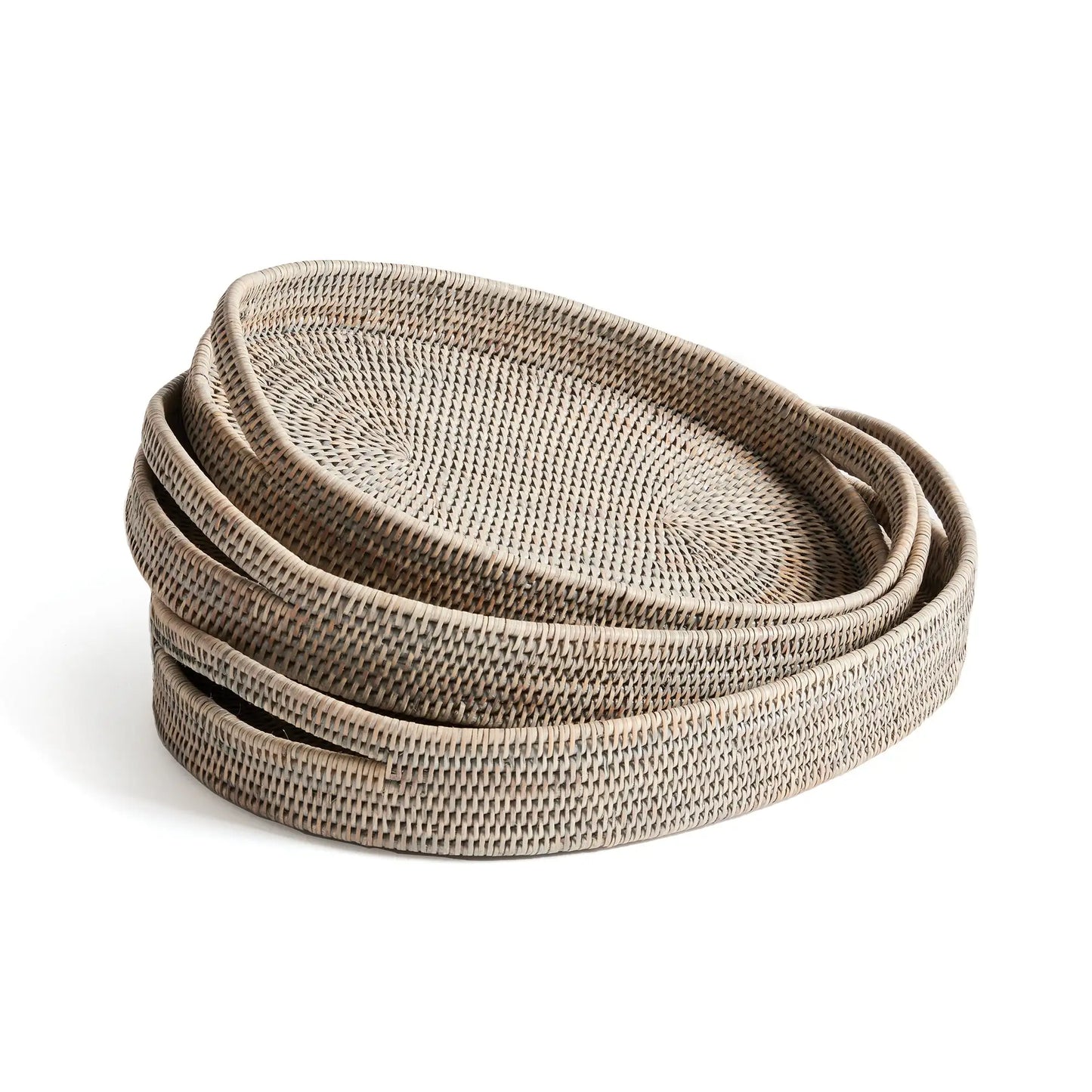 BURMA RATTAN OVAL SERVING TRAYS, SET OF 3