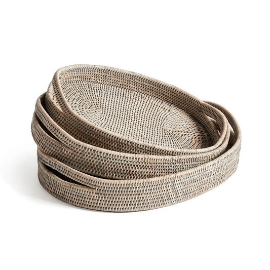 BURMA RATTAN OVAL SERVING TRAYS, SET OF 3