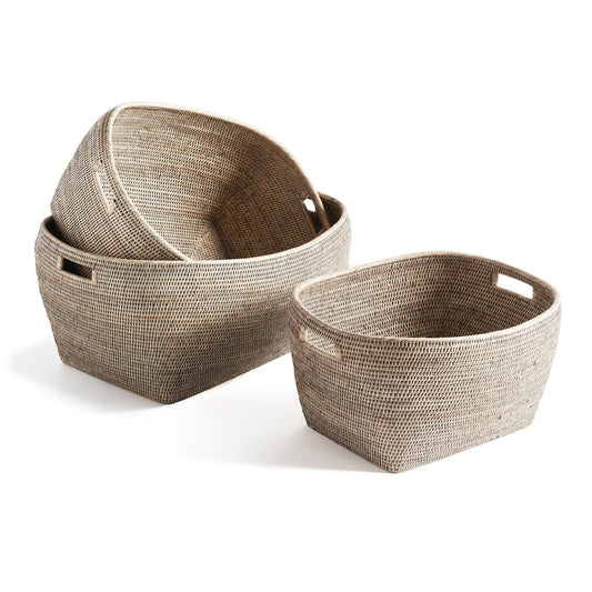 BURMA RATTAN FAMILY BASKETS, SET OF 3