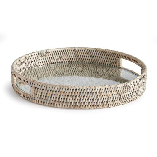 BURMA RATTAN ROUND SERVING TRAY