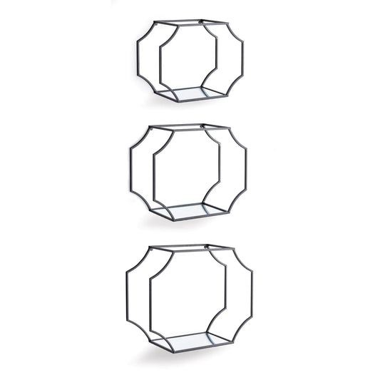 HUDSON MIRRORED WALL SHELVES, SET OF 3