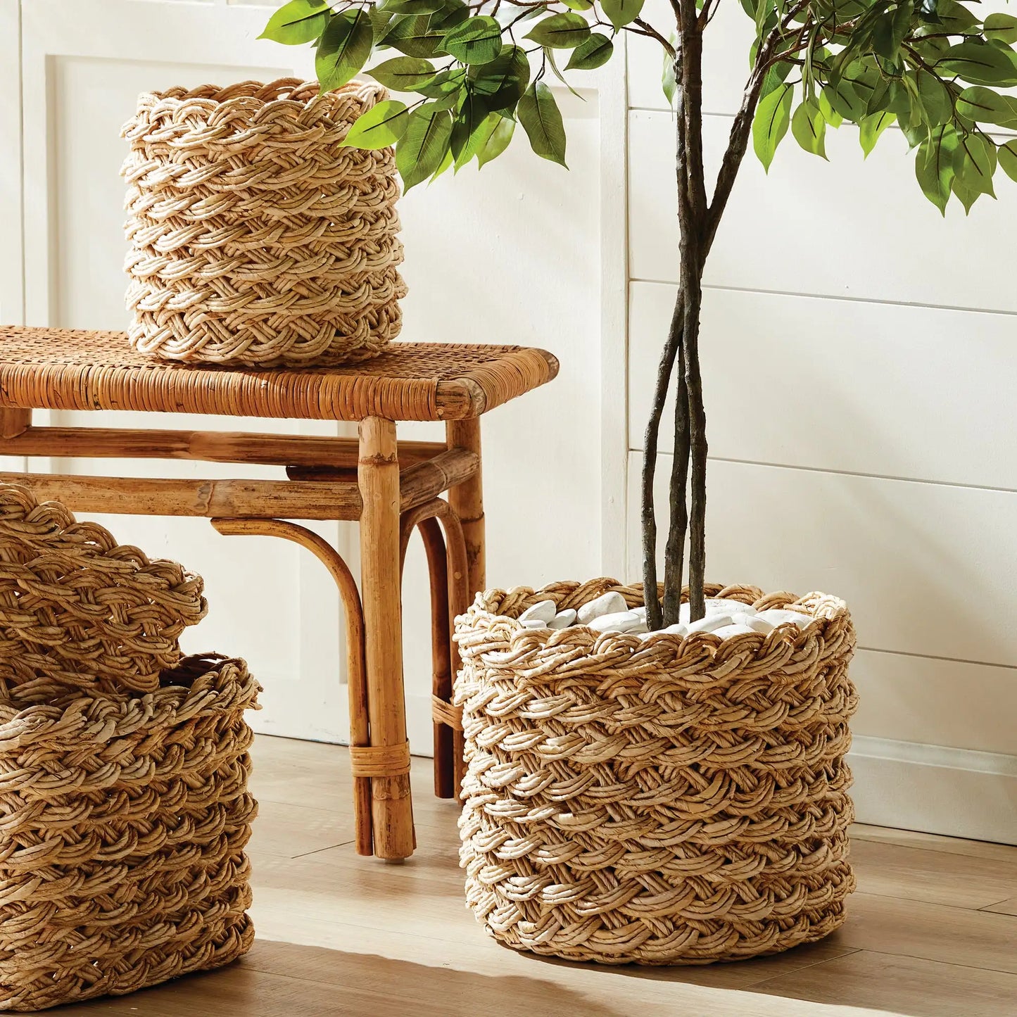 ABACA FRENCH BRAID STORAGE BASKETS ROUND, SET OF 2 - view 2