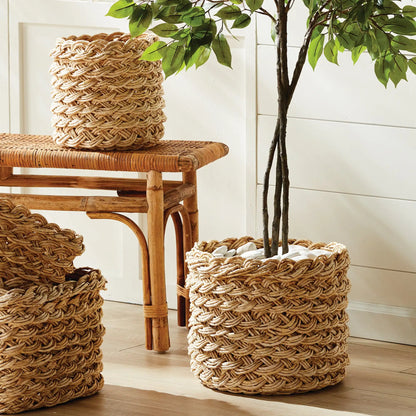 ABACA FRENCH BRAID STORAGE BASKETS ROUND, SET OF 2 - view 2