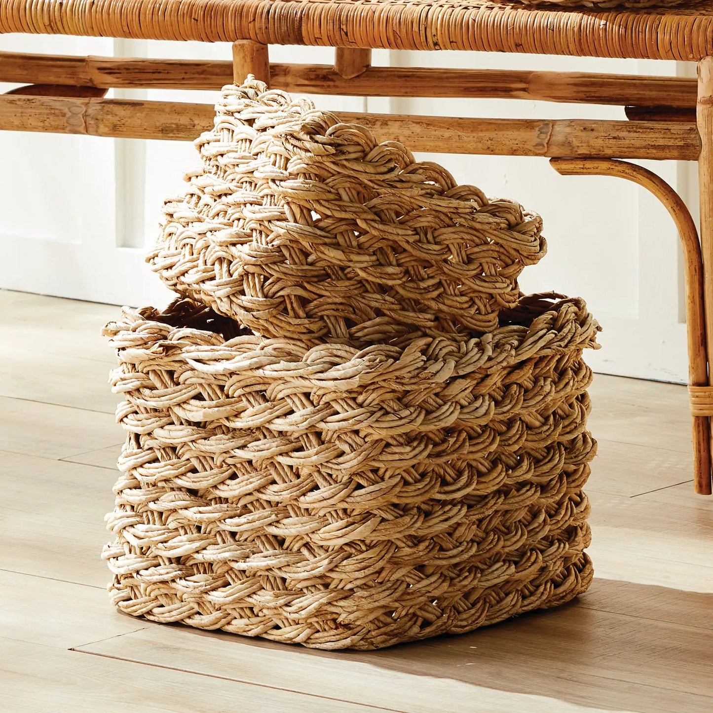 ABACA FRENCH BRAID STORAGE BASKETS SQUARE, SET OF 2 - view 2