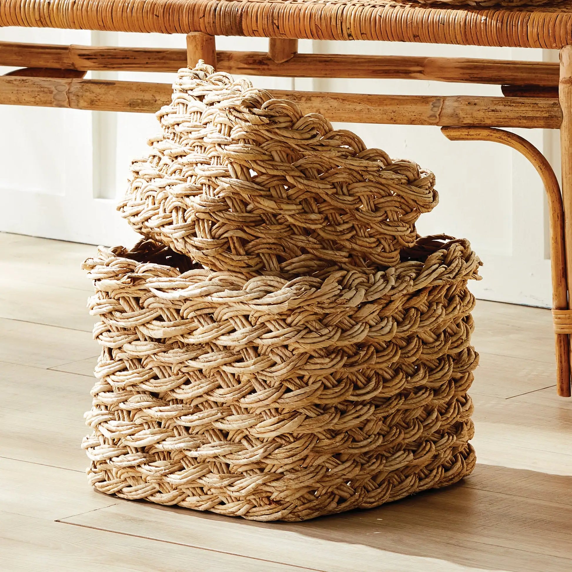 ABACA FRENCH BRAID STORAGE BASKETS SQUARE, SET OF 2 - view 2