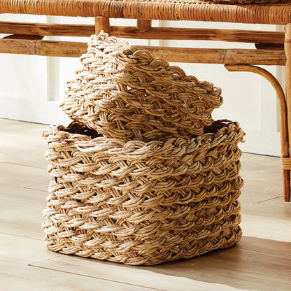 ABACA FRENCH BRAID STORAGE BASKETS SQUARE, SET OF 2 - view 2