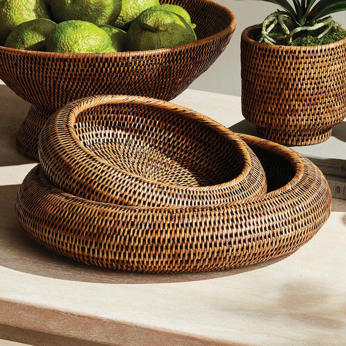 BURMA RATTAN SHALLOW DISPLAY BOWLS, SET OF 2 - view 2