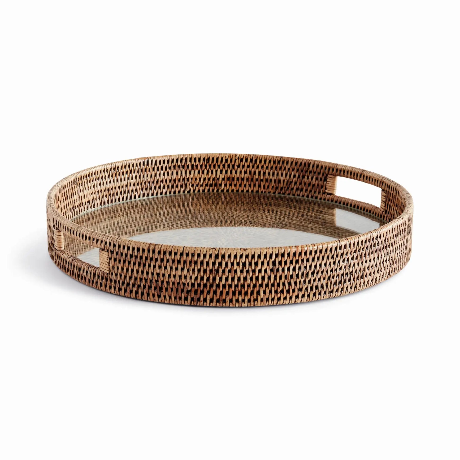 BURMA RATTAN ROUND SERVING TRAY LARGE
