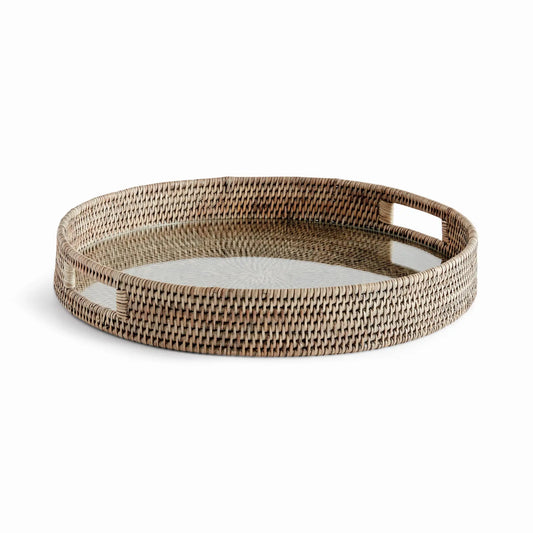 BURMA RATTAN ROUND SERVING TRAY LARGE