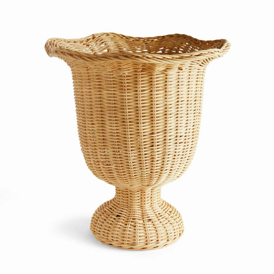 MYRA RATTAN SCALLOPED EDGE FOOTED URN