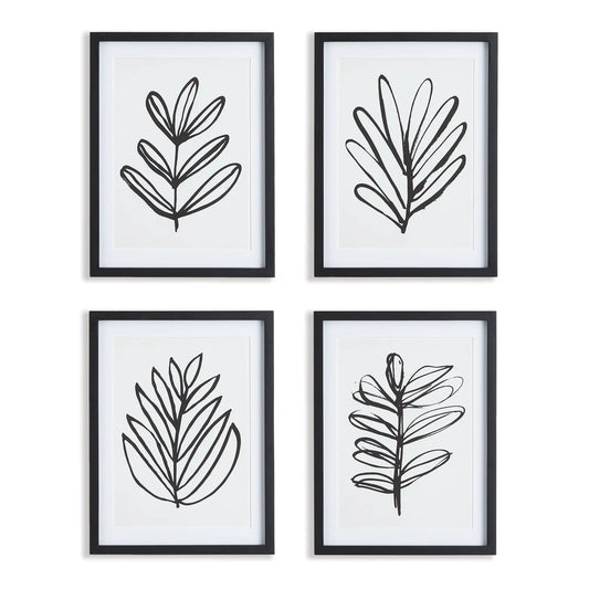 SKETCHED LEAF PRINTS, SET OF 4