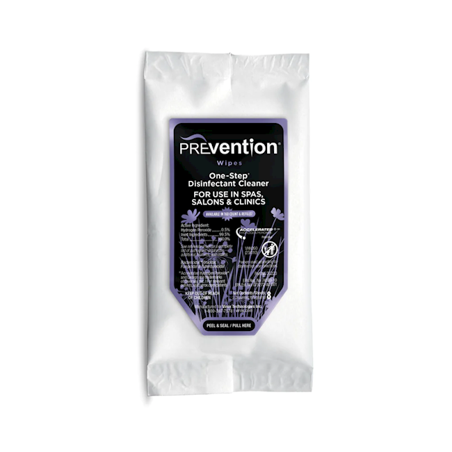 PREvention RTU Softpak, resealable travel pack of 8 One-Step disinfectant cleaner wipes for spas, salons, and clinics