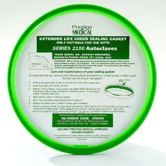 Tuttnauer T-Classic Autoclave (Formerly Prestige 2100) Extended Life Green Sealing Gasket