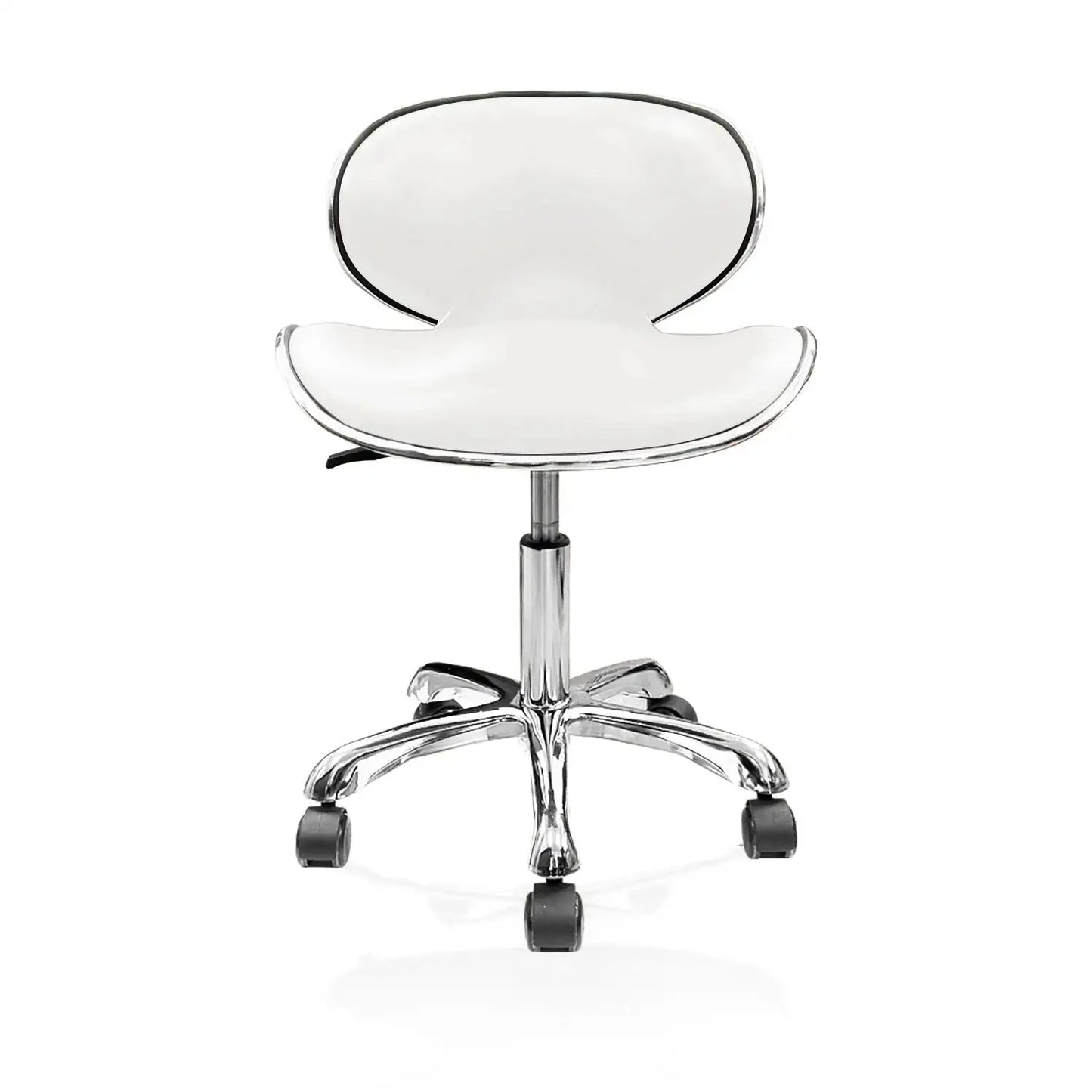 White Ikonna Ergo low-profile pedicure chair with chrome base and ergonomic backrest