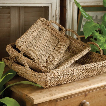 SEAGRASS TRAYS WITH HANDLES, SET OF 3 - view 2