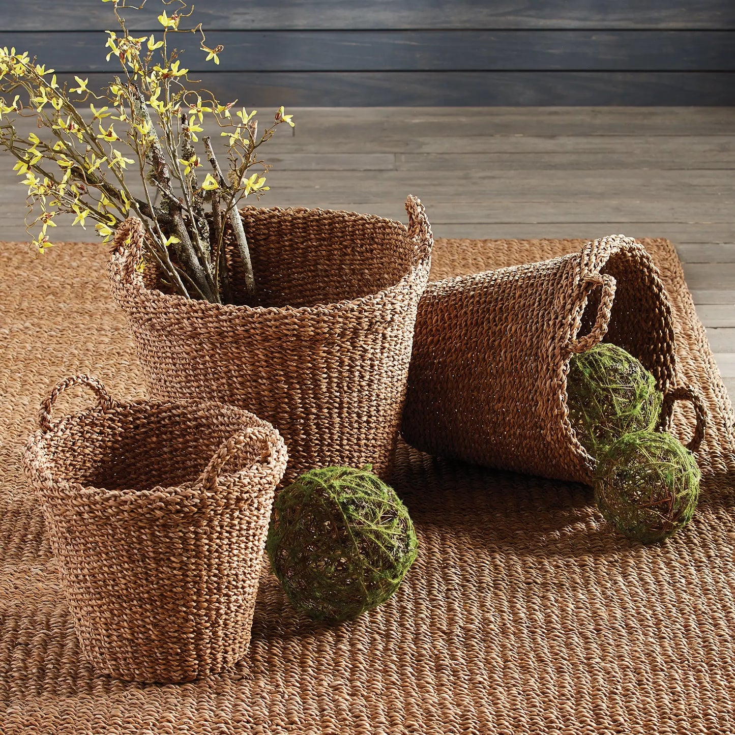 SEAGRASS TAPERED BASKETS WITH HANDLES, SET OF 3 - view 2