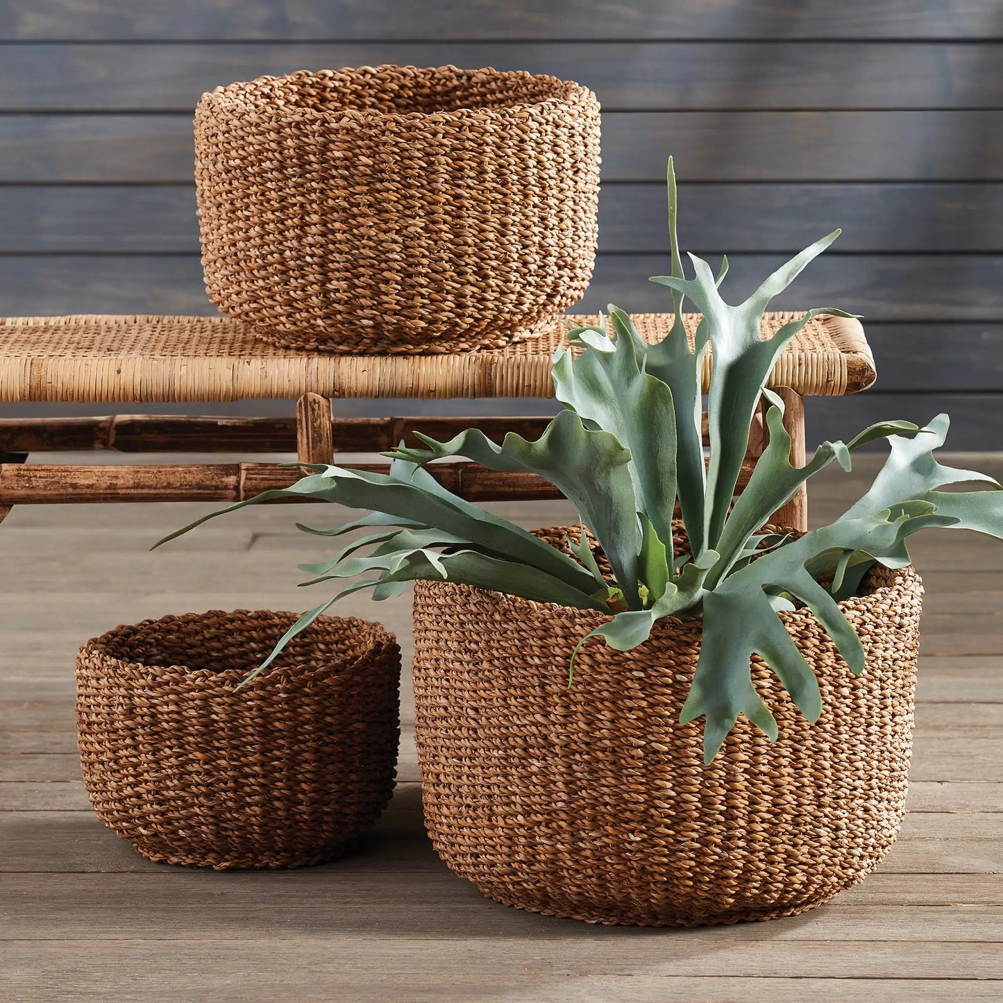 SEAGRASS CYLINDRICAL BASKETS, SET OF 3 - view 2