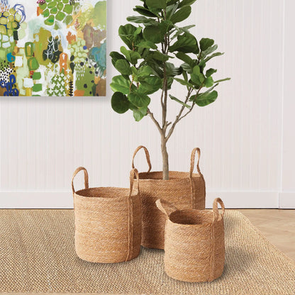SEAGRASS ROUND BASKETS WITH LONG HANDLES, SET OF 3 - view 2